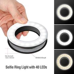 Selfie Ring Light, Clip on Phone Camera LED Light Rechargeable Portable Selfie Fill Light, Halo Light Ring Adjustable Brightness Selfie Circle Light for Smart Phone Photography Video, Laptop (Black)