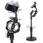 Desktop Microphone Stand with Cell Phone Holder, Adjustable Tabletop mic Stand with Shock Mount and Round Base for Recording Podcasting and Live Streaming.