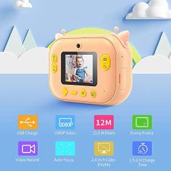 Instant Print Camera for Kids, Zero Ink Toy Children Digital Camera Birthday Gift for Age 3-10 Boys Girls, Toddler Video Recorder 1080P HD 12MP with 2.4 Inch IPS Screen, Print Paper, 32GB SD Card