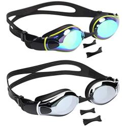 Aegend 2 Pack Swim Goggles, Flat Lens Swimming Goggles with 3 Adjustable Nose Pieces, No Leaking Anti-Fog UV Protection Swim Goggle for Adult Men Women Youth Kids Child, 6 Colors