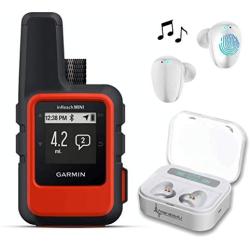 Garmin InReach Mini, Lightweight and Compact Handheld Iridium Satellite Communicator and Wearable4U White Earbuds Ultimate Charging Power Bank Case Bundle (Orange)