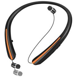 Bluetooth 5.0 Headphones, Retractable Earbuds Wireless Headset Noise Canceling Stereo Neckband Sports Earphones with Mic for iPhone/Samsung/Android by LINYY [2020 Upgraded, 20h Playtime] (Orange)