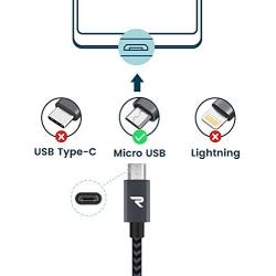 Micro USB Cable [0.65ft] RAMPOW Braided Nylon Cell Phone Charger - Fast Charging & Sync - Short Micro USB Charger 2.4A for Samsung Galaxy S5/S6/S7, HTC, LG, Sony, PS4, Moto and More - Space Gray