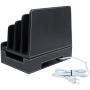 MobileVision Charging Station Slim Black Faux Leather Executive Multi Device Organizer for Smartphones Tablets & Laptops Includes Charging Strip Combo