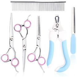 Idepet Dog Grooming Scissors Set, 6 Pcs Pet Grooming Scissors for Dogs with Straight Scissor, Curved Scissor, Thinning Shear, Grooming Comb, Nail Clipper, Nail File For Dog Cat Pet Scissor Grooming