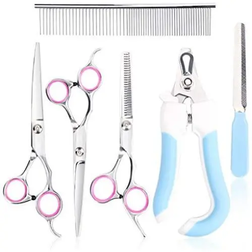 Idepet Dog Grooming Scissors Set, 6 Pcs Pet Grooming Scissors for Dogs with Straight Scissor, Curved Scissor, Thinning Shear, Grooming Comb, Nail Clipper, Nail File For Dog Cat Pet Scissor Grooming Idepet Dog Grooming Scissors Set, 6 Pcs Pet Grooming Scissors for Dogs with Straight Scissor, Curved Scissor, Thinning Shear, Grooming Comb, Nail Clipper, Nail File For Dog Cat Pet Scissor Grooming