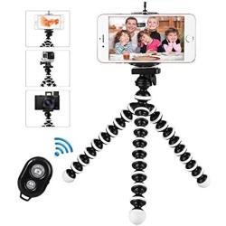 Phone Tripod, Portable Cell Phone Tripod Adjustable Tripod Stand Holder with Wireless Remote, Flexible Tripod Stand Compatible for iPhone Android Phone Compact Digital Camera Sports Camera