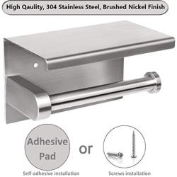 Sfemn Toilet Paper Holder, Toilet Paper Roll Holder with Shelf, Adhesive No Drilling or Wall-Mounted with Screws – Stainless Steel Brushed Nickel