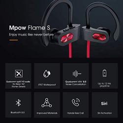 Mpow Flame S Bluetooth Headphones Sports, aptX-HD Bass+ Loud Sound, Bluetooth 5.0 Sport Headphones Running Earbuds W/12H Playtime, IPX7 Waterproof, cVc8.0 Noise Cancelling Mic W/Carrying Case, Red