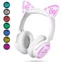 MindKoo Bluetooth Headphones, Over-Ear Wireless Headphones, Cat Ear Headphones with 7 Colors LED Light, Foldable, Built-in Microphone and Volume Control for PC/Cell Phones/Kids/Teen/Boys/Girls/Adults