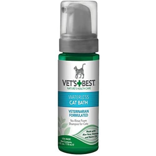 Vets Best Waterless Cat Bath | No Rinse Waterless Dry Shampoo for Cats | Natural Formula | 4 Ounces