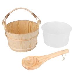 Sauna Room Barrel Steaming Box,Sauna Barrel Bucket,6L Large High Capacity Bath Barrel Wooden Barrel Wooden Spoon with Ladle Sauna Steaming Room Accessory