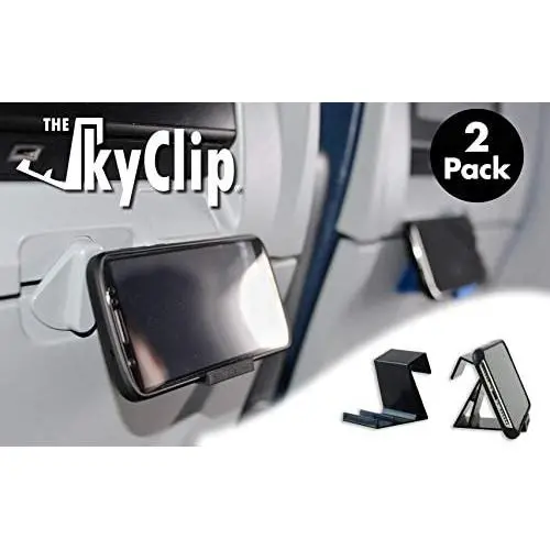 The SkyClip - (Black, 2 Pack) Airplane Cell Phone Seat Back Tray Table Clip and Sturdy Phone Stand, Compatible with iPhone, Android, Tablets, and Readers The SkyClip - (Black, 2 Pack) Airplane Cell Phone Seat Back Tray Table Clip and Sturdy Phone Stand, Compatible with iPhone, Android, Tablets, and Readers
