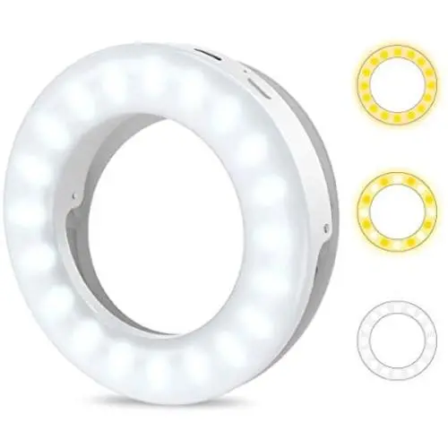 (2020 New) Selfie Ring Light, LED Circle Light, 3 Lighting Modes, Adjustable Brightness Rechargeable Clip on Fill Light, for iPhone, Android iPad Photography, Yotube Video, Make up(White)