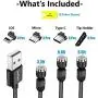 Magnetic Charging Cable [3pk 3ft/6ft/6ft] ModTech 3 in 1 Magnetic 360 Rotating Charging Cable - Nylon Braided Magnetic Charger - Compatible Micro USB - Typce C - iProducts (Black 2A/3pck)