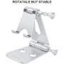 Foldable Cell Phone Stand, OMOTON Adjustable Aluminum Desktop Phone Holder Cradle Dock Compatible with iPhone Se 2/11 Pro Max/11 Pro/11, Samsung Note 10 Plus/S20 and Other Devices (4-9.7"), Silver