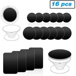 Ozgoe Happy Bell (16 Pack) Mount Metal Plate with Sticky Adhesive Pad for Collapsible Grip & Stand/Magnetic Phone Car Mount/Magnet Cradle Holder,Black
