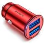 AINOPE Car Charger, 4.8A All Metal Car Charger Adapter Dual USB Port Fast Car Charging Mini Flush Fit Compatible with iPhone Xs max/XR/x/7/6s, iPad Air 2/Mini 3, Note 9/Galaxy S10/S9/S8 - Red