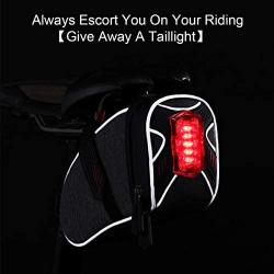 Saddle Bag for Bicycle, TecTri Strap-On Bike Seat Pack Bag Waterproof Zipper Wedge Pack for Cycling with LED Taillight Mesh Pocket Inside