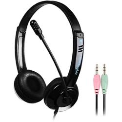 WYKsoku Head-Mounted Earphone, Stereo Headphone 3.5mm Wired Music Gaming Computer Mobile Phone Headset with Mic Black Double Plug