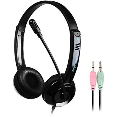 On Ear Headphones, Stereo Headphone 3.5mm Wired Music Gaming Computer Mobile Phone Headset with Mic - Black Double Plug