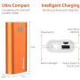 Jackery Portable Travel Charger Bar 6000mAh Power Outdoors Pocket-Sized Ultra Compact External Battery Power Bank Fast Charging Speed with Emergency Flashlight for iPhone, Samsung and Others - Orange