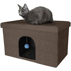 Furhaven Pet Dog Bed - Collapsible Popup Multipurpose Living Room Ottoman Footstool & Felt Pet House Cave Cubby for Cats & Small Dogs - Available in Multiple Colors & Styles