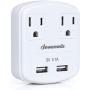 DEWENWILS Multi Outlet Plug 2 AC Outlets with Dual USB Ports (3.1A Total), Small USB Wall Charger Adapter for Travel/Home/Cruise Ship/GFCI, ETL Listed, White