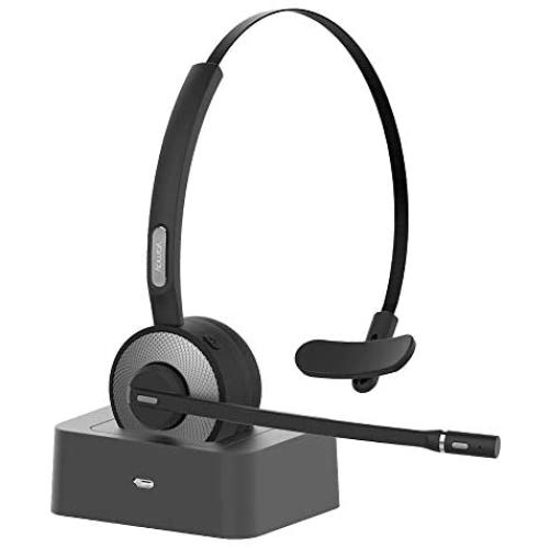 Bluetooth Headset, YAMAY Wireless Headset with Microphone (Noise Cancelling Mic) Charging Base Mute Button 19H Clear Talk Time Pro for Truck Driver Office Business Call Center Home Smartphones PC