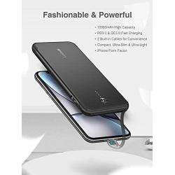 Luxtude PD Power Bank Portable Charger for iPhone, iPad and Android, Ultra Slim 10000mAh Battery Pack Built in Lightning & Micro USB Cables, Apple Certified 18W Power Delivery Portable Phone Charger.