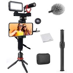 Movo Smartphone Video Kit V1+ Vlogging Kit with Tripod, Grip, Shotgun Microphone, LED Light and Wireless Remote - YouTube Equipment Compatible with iPhone, Android Samsung Galaxy, Note - Vlogging Gear