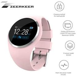 ZEERKEER Fitness Tracker Wristband, Heart Rate/Blood Pressure/Blood Oxygen Monitoring, Color Screen Display Waterproof IP67 Smart Watch (Pink)