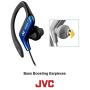 JVC Clip Style Headphone Blue and White Lightweight and Comfortable Ear Clip. Splash Proof Water resistant Powerful Sound with Bass Boost HAEB75A
