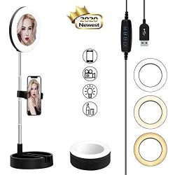 Velouer LED Ring Light, with Makeup Mirror with Stand and Phone Holder, Perfect for Live Streaming & YouTube Video, Photography, 3 Light Modes and 11 Brightness Levels