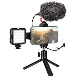 Smartphone Microphone Filmmaker Shotgun Mic Video Recording with Metal Tripod, Built-in Battery LED Light, Phone Holder Storage Case Vlogging Vlog YouTube for iPhone 7 8 X XR 11 Pro Max Samsung Huawei