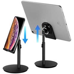 Cell Phone Stand, Tablet Holder, SAIJI Height Adjustable Aluminum Stand Mount, Compatible with iPhone, Samsung Cell Phone, Tablet, iPad, Nintendo Switch, Kindle, Up to 10 Inch Screen (Black2)