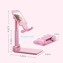 Pink Folding Phone Stand with Mirror, Adjustable Phone Holder, Stable, Portable, Compatible Mobile Phones and Tablets