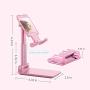 Pink Folding Phone Stand with Mirror, Adjustable Phone Holder, Stable, Portable, Compatible Mobile Phones and Tablets