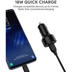 Fast Car Charger, AUKEY 36W Dual Port Quick Charge 3.0 USB Cell Phone Car Adapter for iPhone 11 Pro Max, Samsung Note10+ / S10, Google Pixel 4 XL, iPad, AirPods Pro, and More