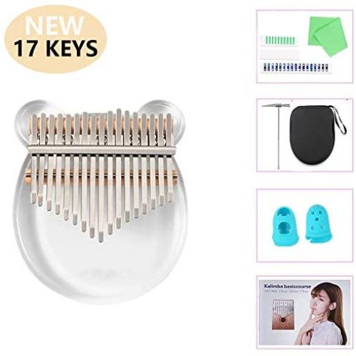Kalimba Thumb Piano 17 Keys, Portable Crystal Acrylic Made Artwork Finger Piano with EVA Waterproof Hard Protective Case, Gift for Kids Adult Beginners