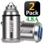 USB Car Charger,Bralon 2-Pack Mini 24W 4.8A Metal 2 USB Fast Car Charger with Blue LED Flush Fit Compatible with iPhone 11/11 Pro(Max)/Xs(Max)/X/XR/8/7/Plus,iPad Pro/Air 2/Mini,Galaxy,LG and More