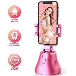 【Upgrade】 Foxnovo Selfie Stick 360°Rotation Auto Face Object Tracking Smart Shooting Camera Phone Mount, Vlog Shooting Smartphone Mount Holder with All iPhone and Android Phone (Pink)