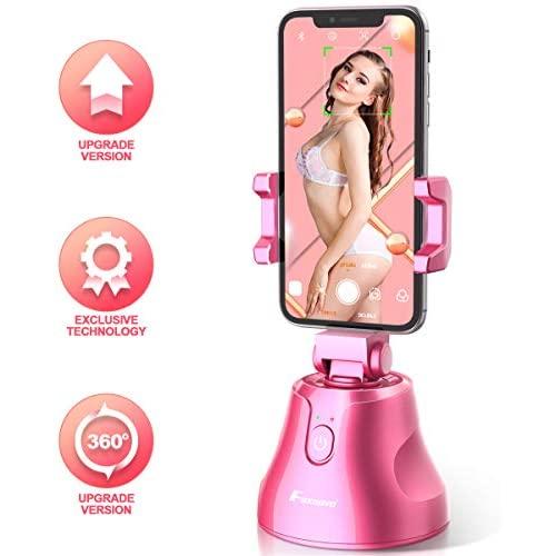 【Upgrade】 Foxnovo Selfie Stick 360°Rotation Auto Face Object Tracking Smart Shooting Camera Phone Mount, Vlog Shooting Smartphone Mount Holder with All iPhone and Android Phone (Pink)
