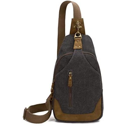 Canvas Sling Bag Small Crossbody Backpack Shoulder Casual Daypack Rucksack for Men Women Outdoor Cycling Hiking Travel