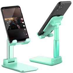 Adjustable Cell Phone Stand, Foldable Portable Phone Holder Cradle Dock for Desk Adjustable Height Angle Phone Holder Desktop iPad Stand, Compatible with Smartphone/iPad/Kindle (Green)