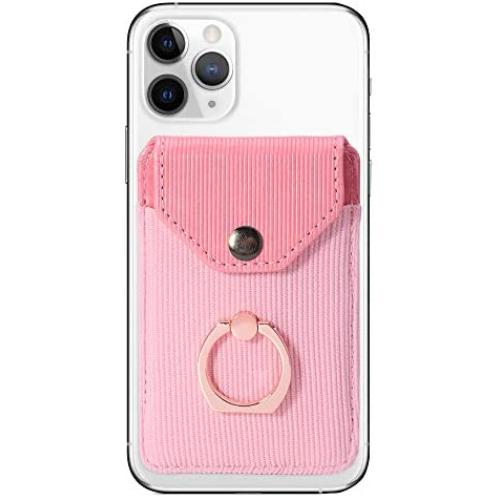 YUNCE Card Holder for Back of Cell Phone, Cell Phone Card Holder Ring Stand Stick on Wallet for iPhone Android and All Smartphones Adhesive Credit Card Holder Sleeve