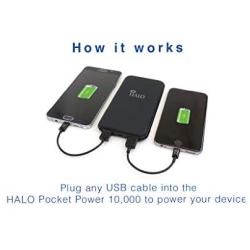 Halo Pocket Power 10000 Portable Charger Power Bank for Phone and Tablet - High-Speed TSA Approved 10000mAh Battery Pack 1 Type C USB Port, 1 Standard USB Port and Micro USB Cable – Black