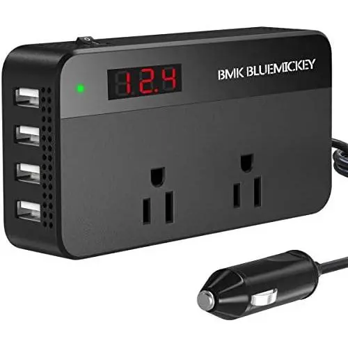 BMK 200W Car Power Inverter DC 12V to 110V AC Car Inverter 4 USB Ports Charger Adapter Car Plug Converter with Switch and Current LCD Screen BMK 200W Car Power Inverter DC 12V to 110V AC Car Inverter 4 USB Ports Charger Adapter Car Plug Converter with Switch and Current LCD Screen