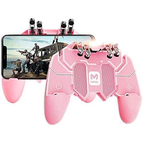 Newseego Mobile Game Controller, [Upgrade] Game Controller Gamepad with L1R1 6 Fingers Trigger for Shooter Sensitive and Aim Trigger Controller for Android & iOS for Knives Out-Pink (Renewed)