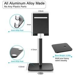 B-Land Adjustable Cell Phone Stand, Aluminum Alloy Phone Holder for Desk, Universal Desktop Phone Stand Tablet Stand Compatible with 4.7"-12.9" Mobile Phone & Tablets (Black)